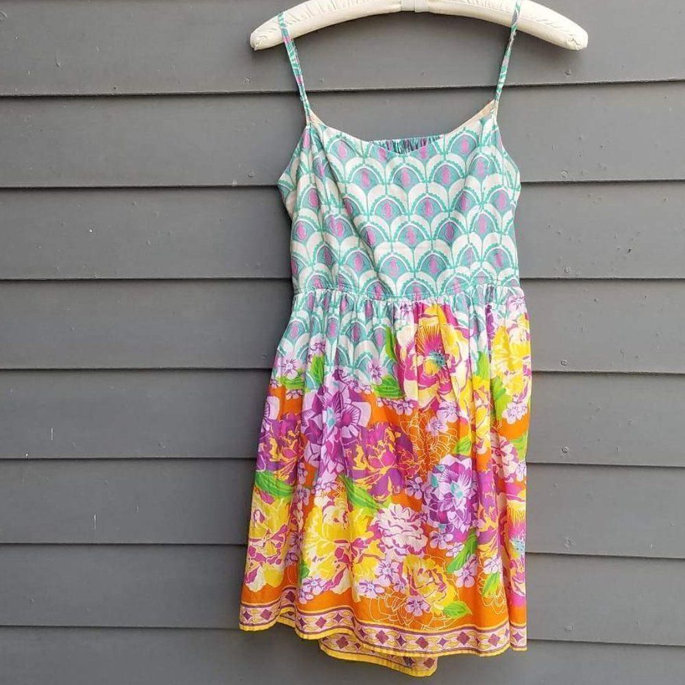 Floral Print Spaghetti Strap Summer Dress in Aqua and Multicolor